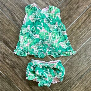 Angel Dear Green and Pink Tropical 🌴 Plants Matching Two Piece Diaper Cover Set